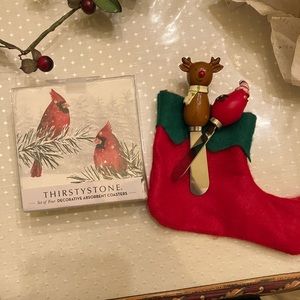 Thirstystone Cardinal Bird Coasters and butterknives